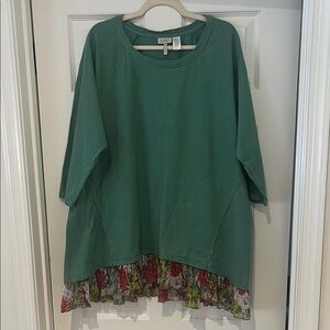 Green Women's Top with Floral Hem